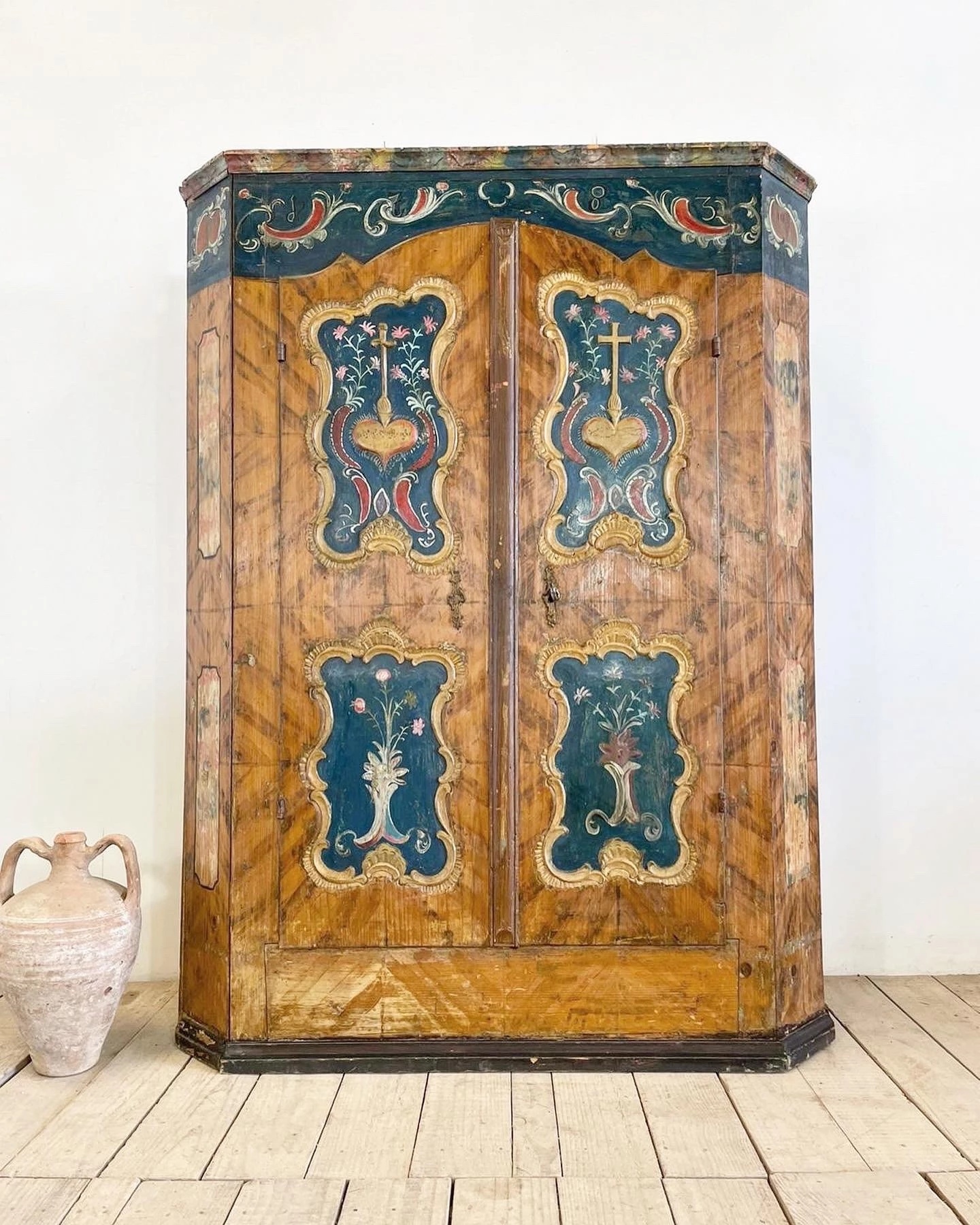 Unknown 18th Century Austrian Original Painted Marriage Cupboard 3 Unknown 18th Century Austrian Original Painted Marriage Cupboard - Image 3