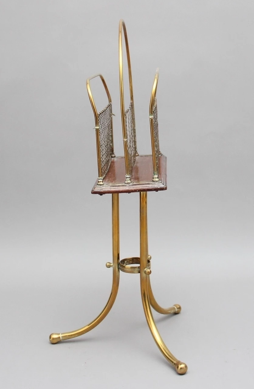19th Century Brass And Mahogany Magazine Rack 2 19th Century Brass And Mahogany Magazine Rack - Image 2