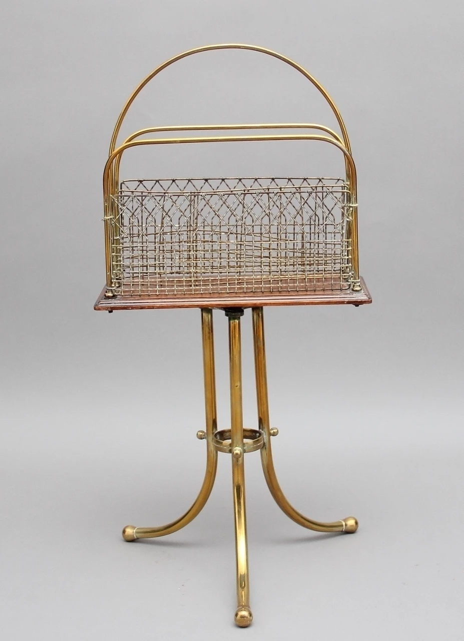 19th Century Brass And Mahogany Magazine Rack 1 19th Century Brass And Mahogany Magazine Rack