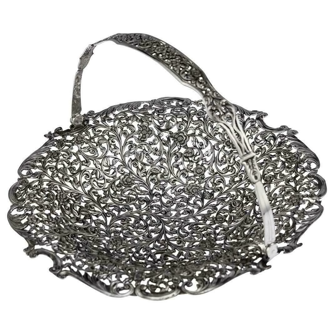 19th Century Indian Cutch Solid Silver Basket, Circa 1880 1 19th Century Indian Cutch Solid Silver Basket, Circa 1880