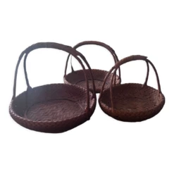 3 Japanese Woven Bamboo Baskets