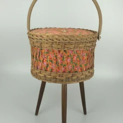 70s Sewing Box Sewing Basket Utensilio Wood Mesh Space Age Mid Century Design