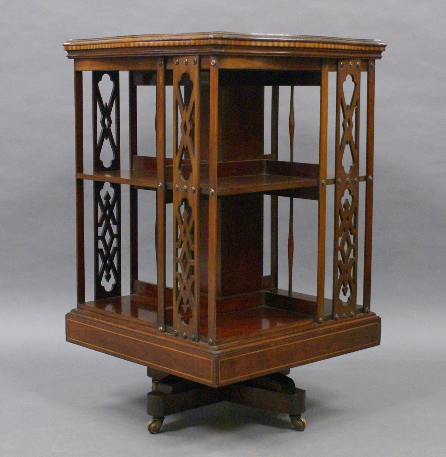 A Fine Quality Inlaid Revolving Bookcase 4 A Fine Quality Inlaid Revolving Bookcase - Image 4