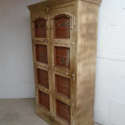 A Handmade Indian Mango & Teak Painted Cream & Brown Kitchen Cupboard