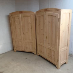 A Rare Pair Of Art Deco Pine Cupboards To Wax / Paint