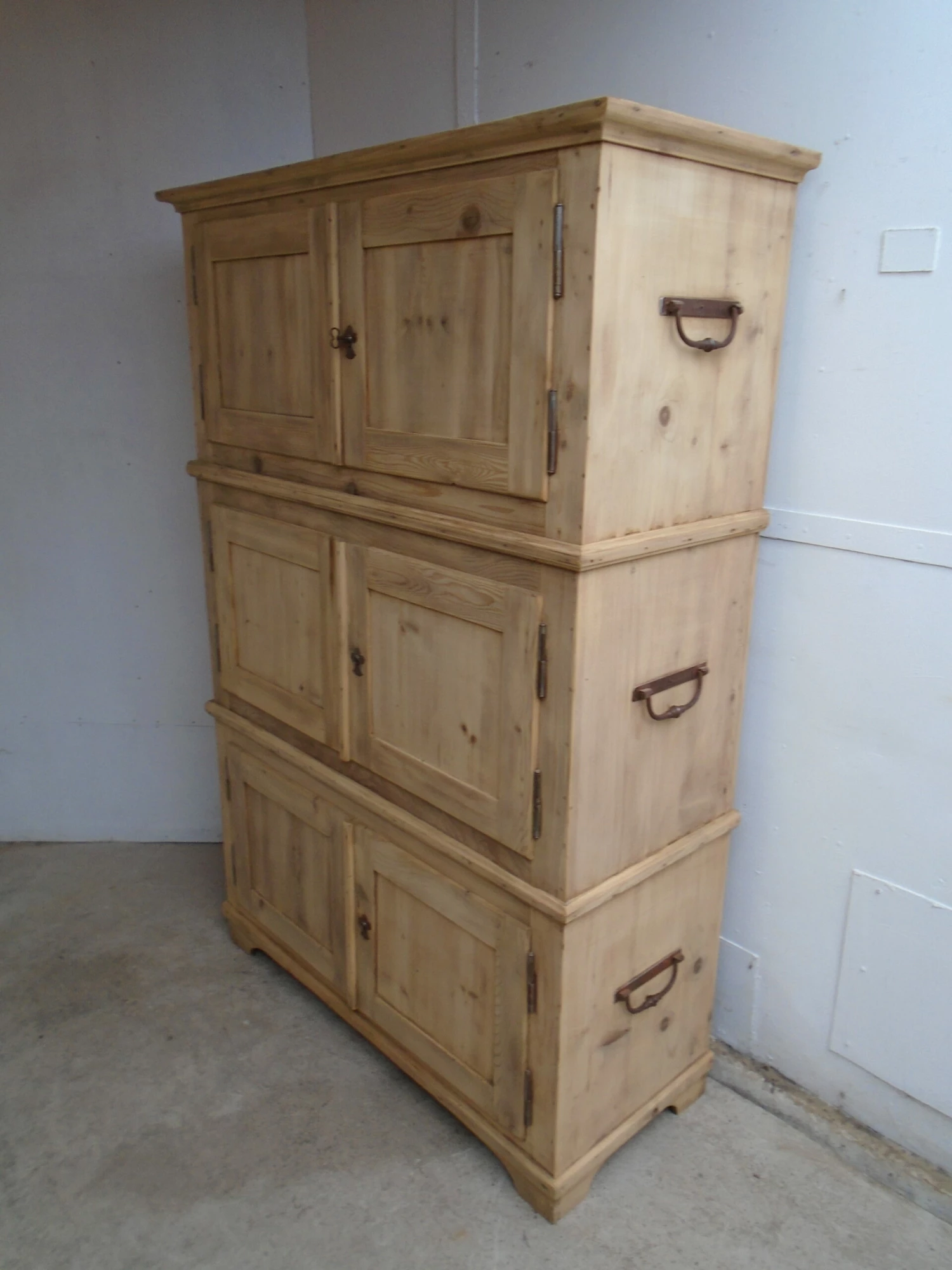 A Rare Victorian 3 Piece Pine Kitchen Cupboard To Wax/Paint 1 A Rare Victorian 3 Piece Pine Kitchen Cupboard To Wax/Paint