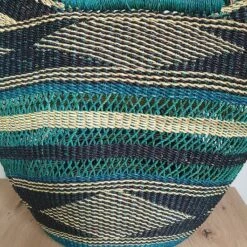 African Blue And Turquoise Bolga Basket With Leather Handles From Ghana -Storage Furniture Sales 2024 african blue and turquoise bolga basket with leather handles from ghana 0 2