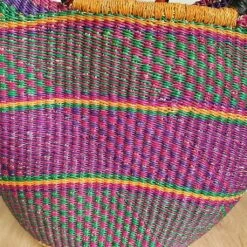 African Hand Woven Bolga Basket With Red Leather Handles -Storage Furniture Sales 2024 african hand woven bolga basket with red leather handles 0 1