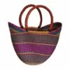 African Hand Woven Bolga Basket With Red Leather Handles