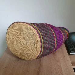 African Hand Woven Bolga Basket With Red Leather Handles -Storage Furniture Sales 2024 african hand woven bolga basket with red leather handles 0 4