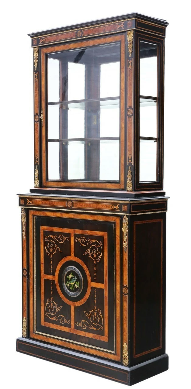 Amboyna And Ebonised 2 Part Pier Display Cabinet Aesthetic 1 Amboyna And Ebonised 2 Part Pier Display Cabinet Aesthetic