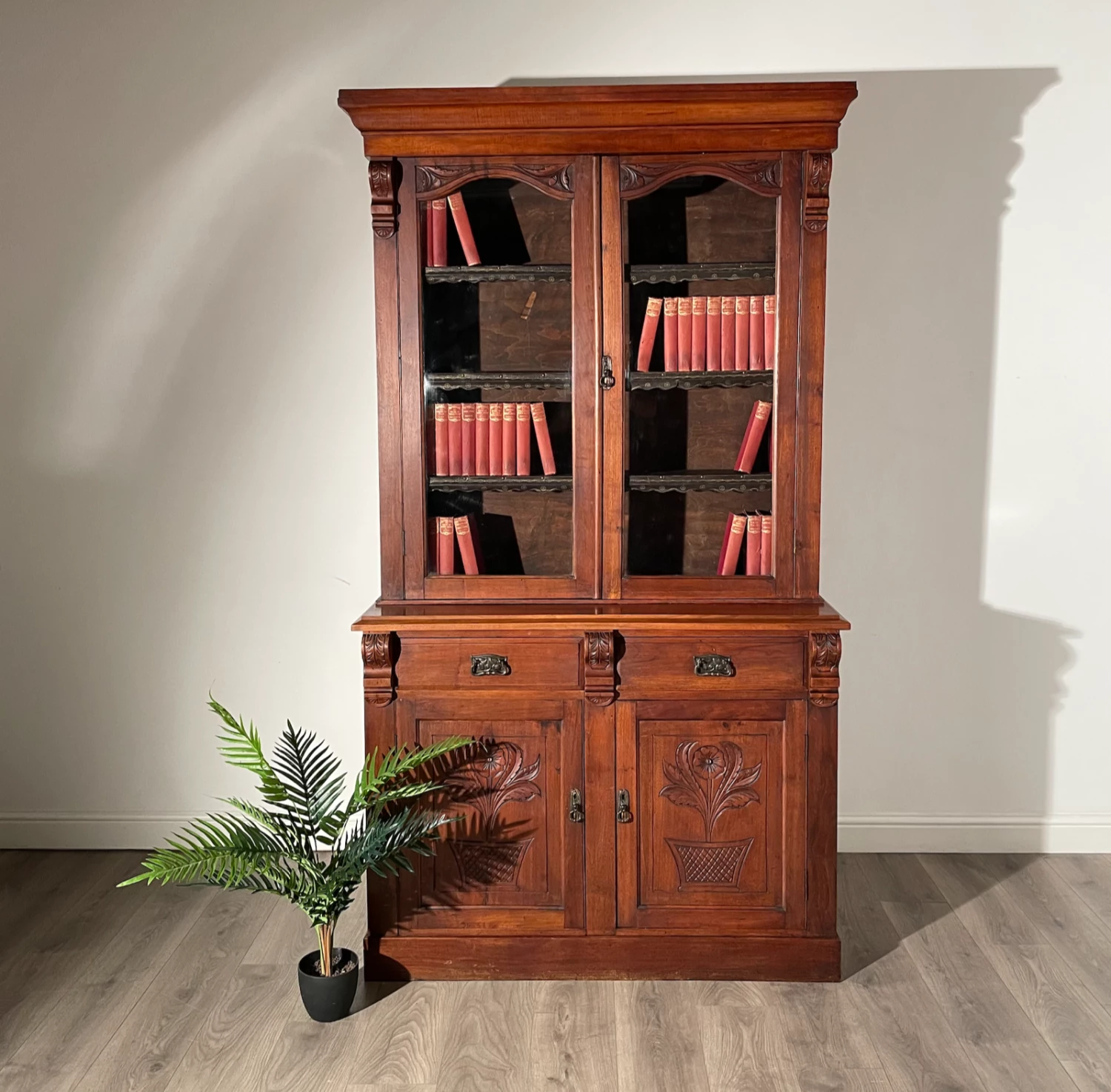Unknown Antique 20th Century Bookcase On Cupboard In Walnut 1 Unknown Antique 20th Century Bookcase On Cupboard In Walnut