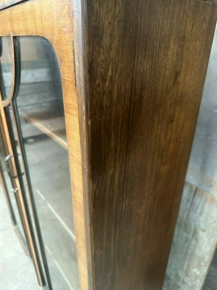 Antique Art Deco Walnut Cocktail Display Glazed Bookcase Cabinet C 1930 13 Antique Art Deco Walnut Cocktail Display Glazed Bookcase Cabinet C 1930 - Image 13