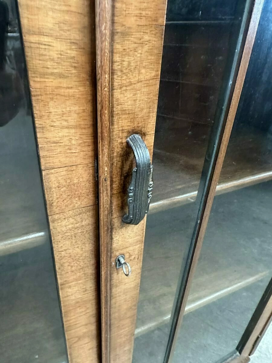 Antique Art Deco Walnut Cocktail Display Glazed Bookcase Cabinet C 1930 14 Antique Art Deco Walnut Cocktail Display Glazed Bookcase Cabinet C 1930 - Image 14