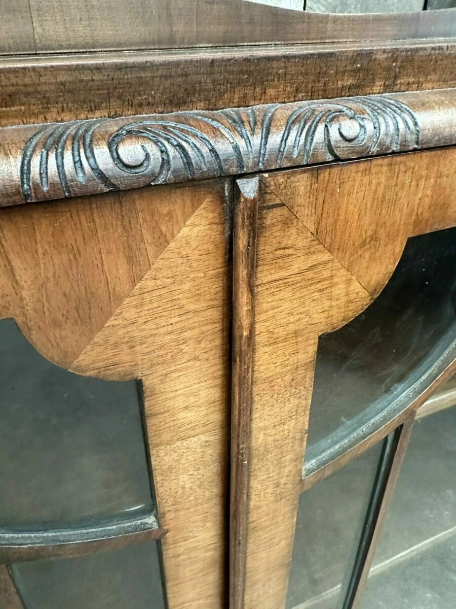 Antique Art Deco Walnut Cocktail Display Glazed Bookcase Cabinet C 1930 15 Antique Art Deco Walnut Cocktail Display Glazed Bookcase Cabinet C 1930 - Image 15