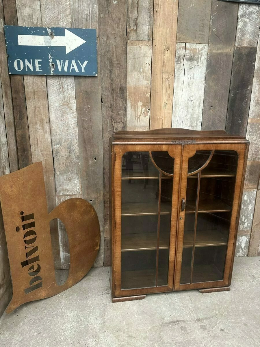 Antique Art Deco Walnut Cocktail Display Glazed Bookcase Cabinet C 1930 19 Antique Art Deco Walnut Cocktail Display Glazed Bookcase Cabinet C 1930 - Image 19