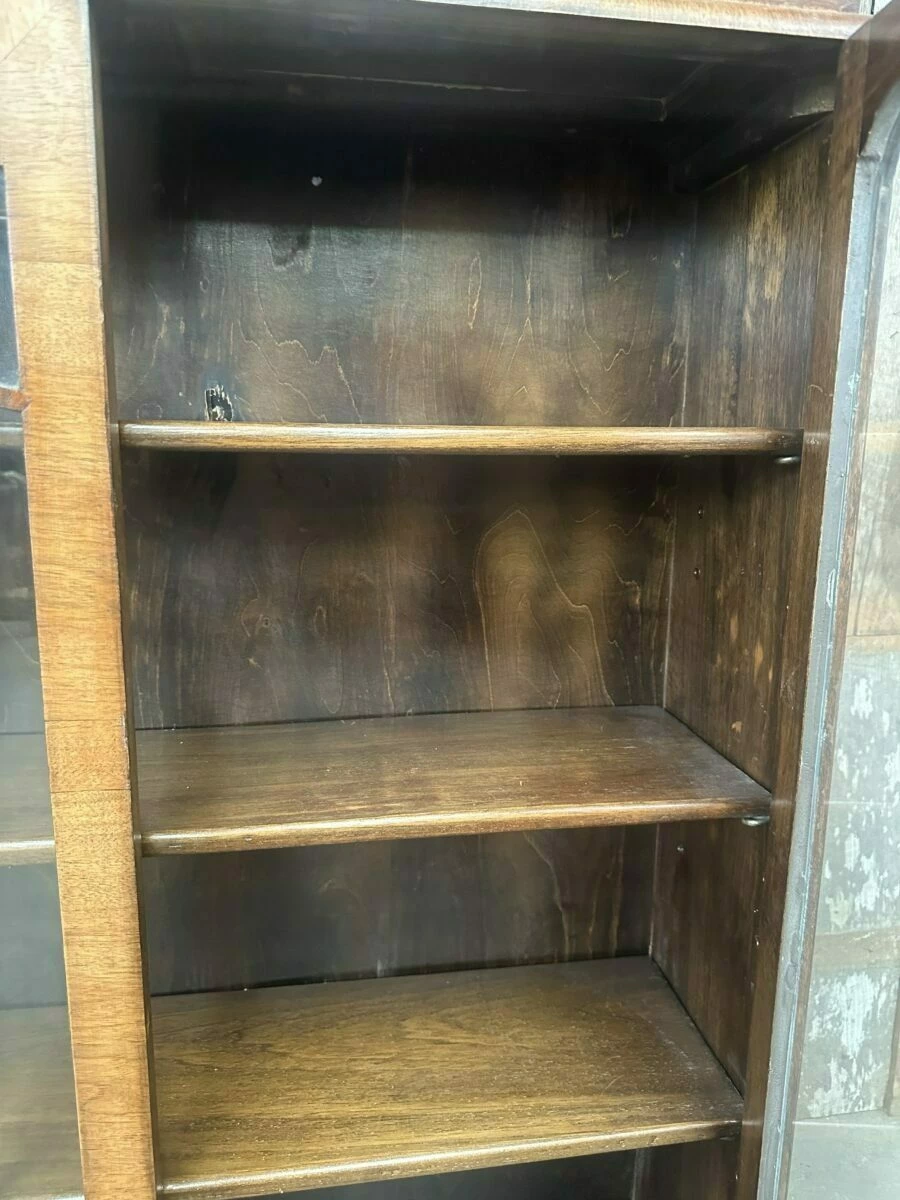 Antique Art Deco Walnut Cocktail Display Glazed Bookcase Cabinet C 1930 10 Antique Art Deco Walnut Cocktail Display Glazed Bookcase Cabinet C 1930 - Image 10