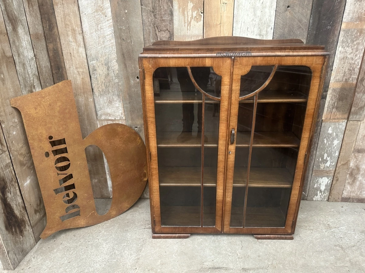 Antique Art Deco Walnut Cocktail Display Glazed Bookcase Cabinet C 1930 1 Antique Art Deco Walnut Cocktail Display Glazed Bookcase Cabinet C 1930