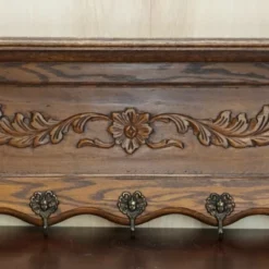 Unknown Antique Dutch Heavily Carved Oak Coat Hat Scarf Wall Rack Hanger Royal Hooks
