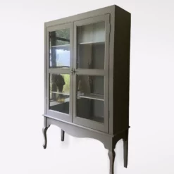 Antique Early C20th Glazed Grey Painted Display China Cabinet Bookcase -Storage Furniture Sales 2024 antique early c20th glazed grey painted display china cabinet bookcase sku74789433 0 10