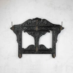 Antique Ebonised Heaviy Carved Oak Green Man Lion Head Hall Wall Hooks Coat Rack