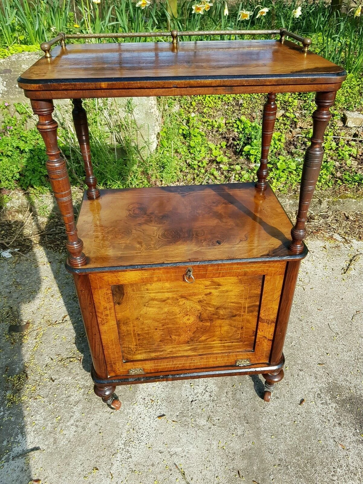 Antique English Burr Walnut Display Cupboard Canterbury Whatnot Victorian. 12 Antique English Burr Walnut Display Cupboard Canterbury Whatnot Victorian. - Image 12