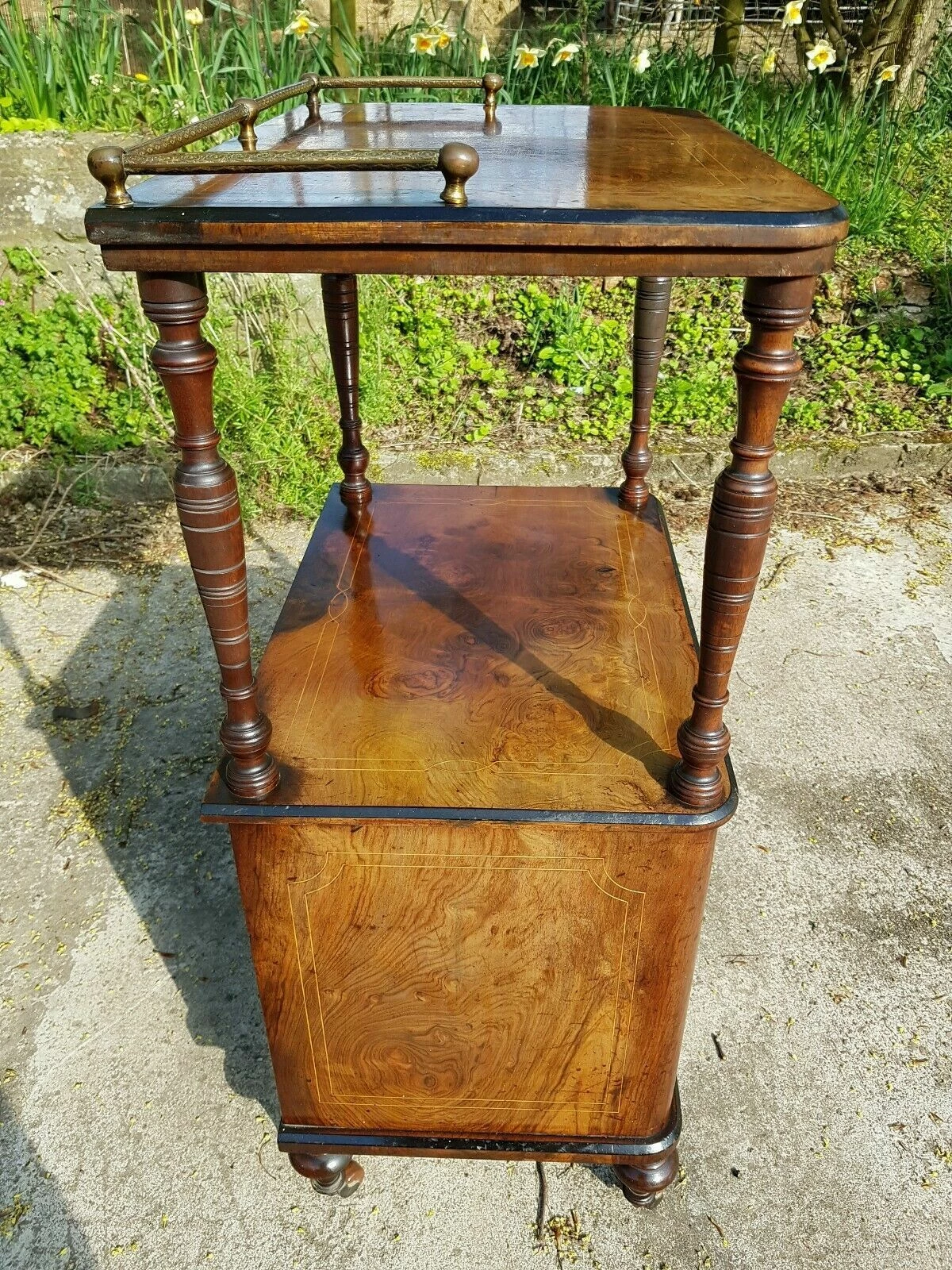 Antique English Burr Walnut Display Cupboard Canterbury Whatnot Victorian. 3 Antique English Burr Walnut Display Cupboard Canterbury Whatnot Victorian. - Image 3