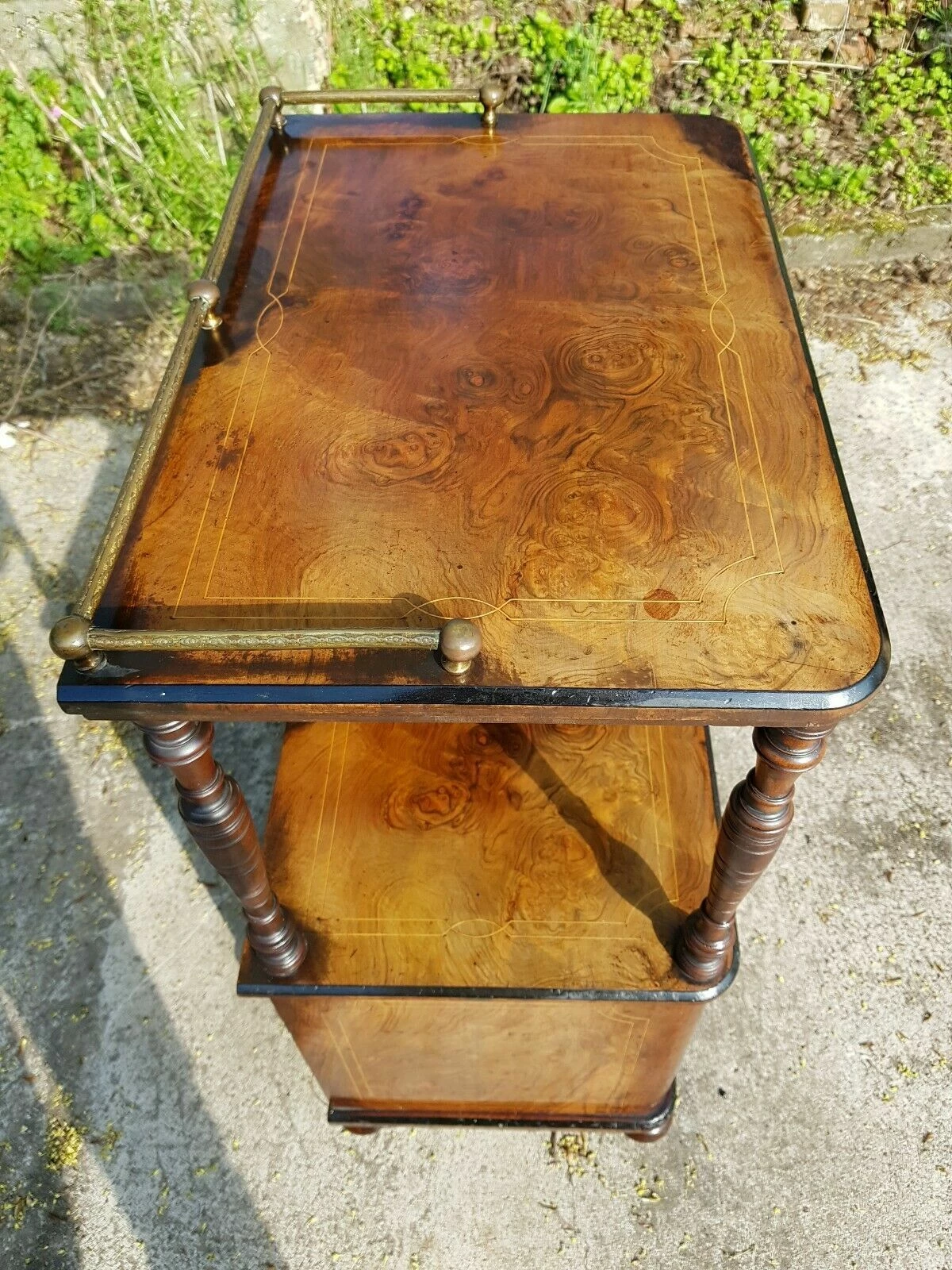 Antique English Burr Walnut Display Cupboard Canterbury Whatnot Victorian. 4 Antique English Burr Walnut Display Cupboard Canterbury Whatnot Victorian. - Image 4