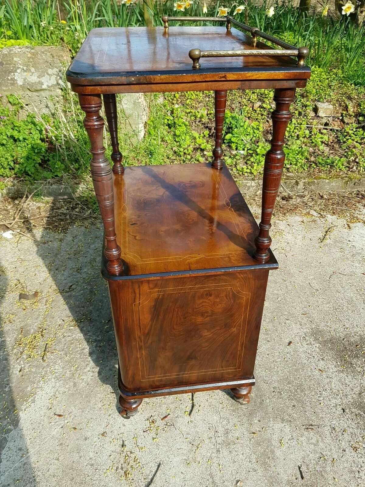 Antique English Burr Walnut Display Cupboard Canterbury Whatnot Victorian. 6 Antique English Burr Walnut Display Cupboard Canterbury Whatnot Victorian. - Image 6