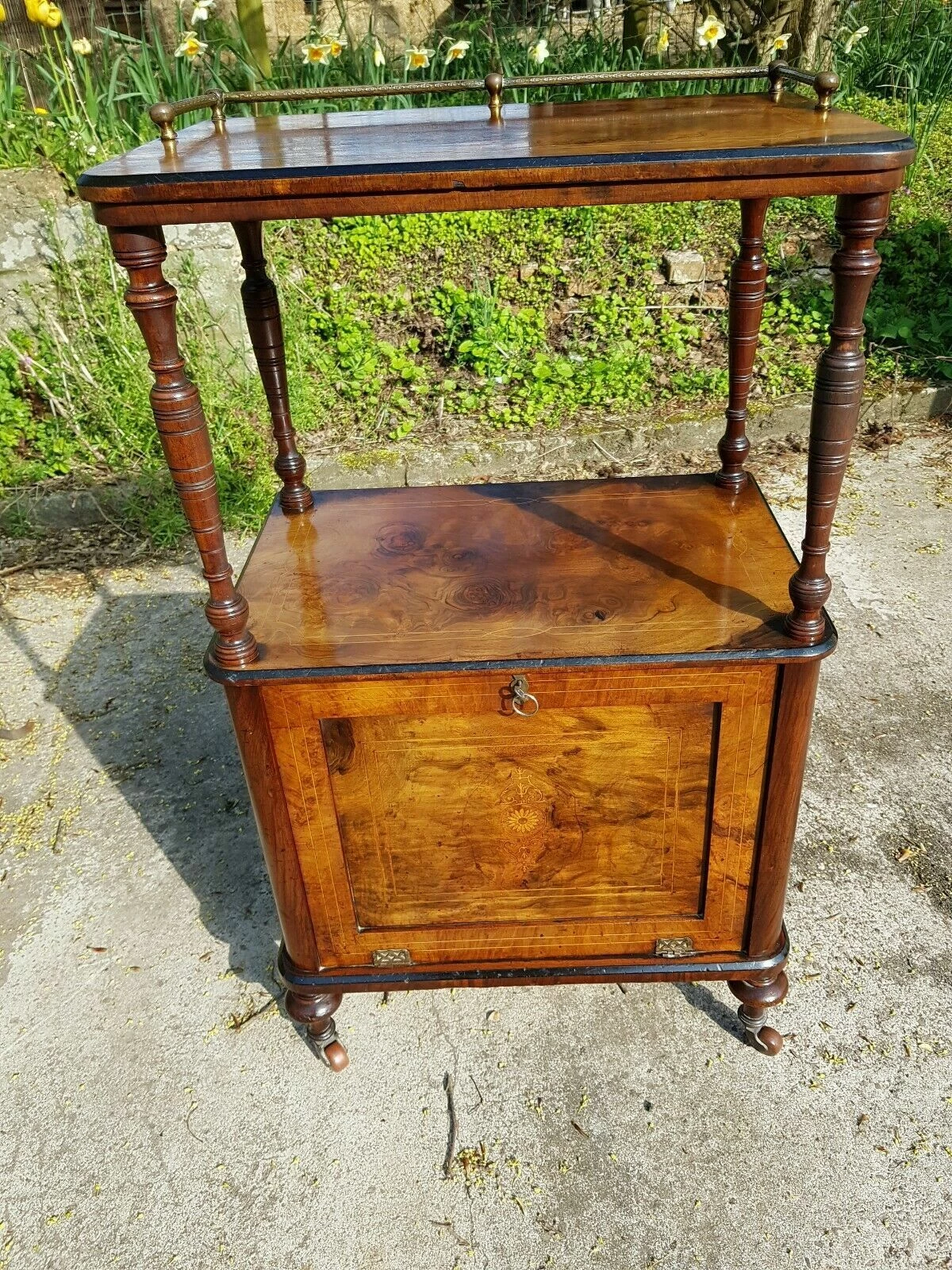 Antique English Burr Walnut Display Cupboard Canterbury Whatnot Victorian. 1 Antique English Burr Walnut Display Cupboard Canterbury Whatnot Victorian.