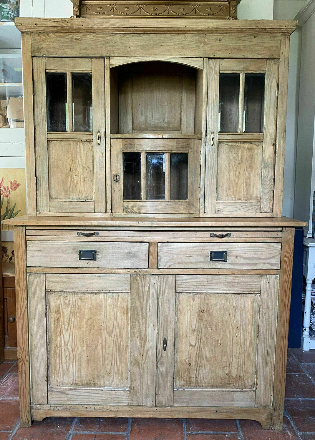 Unknown Antique European Pine Glazed Dresser Display Cabinet Cupboard Server Buffet 12 Unknown Antique European Pine Glazed Dresser Display Cabinet Cupboard Server Buffet - Image 12