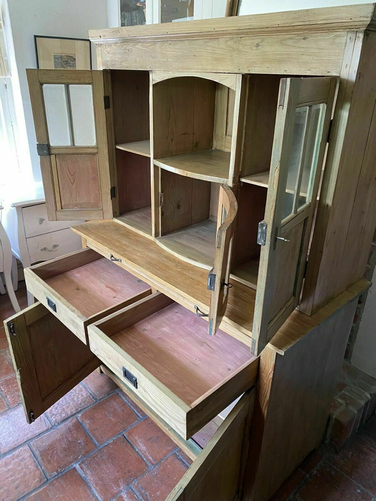 Unknown Antique European Pine Glazed Dresser Display Cabinet Cupboard Server Buffet 6 Unknown Antique European Pine Glazed Dresser Display Cabinet Cupboard Server Buffet - Image 6