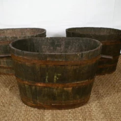 Antique French Oak Barrel Grape Storage Log Basket Bins Planter Tree, C 1830