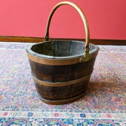 Antique Georgian Copper Bound Peat Bucket