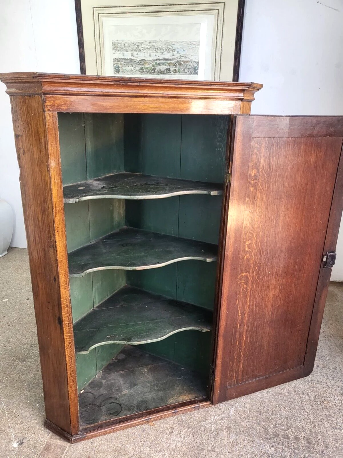 Unknown Antique Georgian Oak Large Corner Cabinet Curved Shelves Cupboard 3 Unknown Antique Georgian Oak Large Corner Cabinet Curved Shelves Cupboard - Image 3