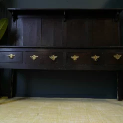 Unknown Antique Georgian Solid Oak Potboard Welsh Dresser Kitchen Hallway Brass Detail