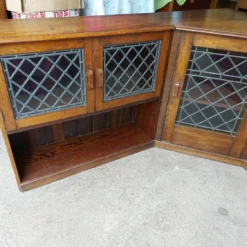 Antique Hand Made Oak Corner Unit With 3 Cupboards, Shelving & Leaded Glass Doors -Storage Furniture Sales 2024 antique hand made oak corner unit with 3 cupboards shelving leaded glass doors sku80520041 0 1