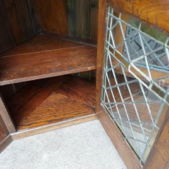 Antique Hand Made Oak Corner Unit With 3 Cupboards, Shelving & Leaded Glass Doors -Storage Furniture Sales 2024 antique hand made oak corner unit with 3 cupboards shelving leaded glass doors sku80520041 0 10
