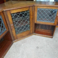 Antique Hand Made Oak Corner Unit With 3 Cupboards, Shelving & Leaded Glass Doors -Storage Furniture Sales 2024 antique hand made oak corner unit with 3 cupboards shelving leaded glass doors sku80520041 0 2