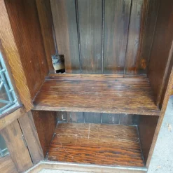 Antique Hand Made Oak Corner Unit With 3 Cupboards, Shelving & Leaded Glass Doors -Storage Furniture Sales 2024 antique hand made oak corner unit with 3 cupboards shelving leaded glass doors sku80520041 0 9