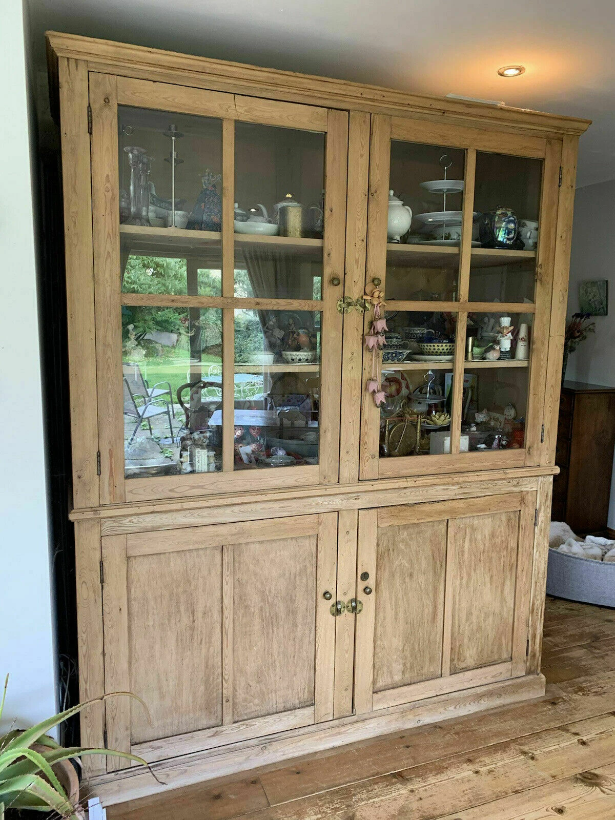 Antique Pine Part Glazed Dresser Housekeepers Cupboard 2 Antique Pine Part Glazed Dresser Housekeepers Cupboard - Image 2