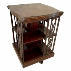 Front Page 18 Unknown Antique Quality Marquetry Inlaid Mahogany Free Standing Revolving Bookcase