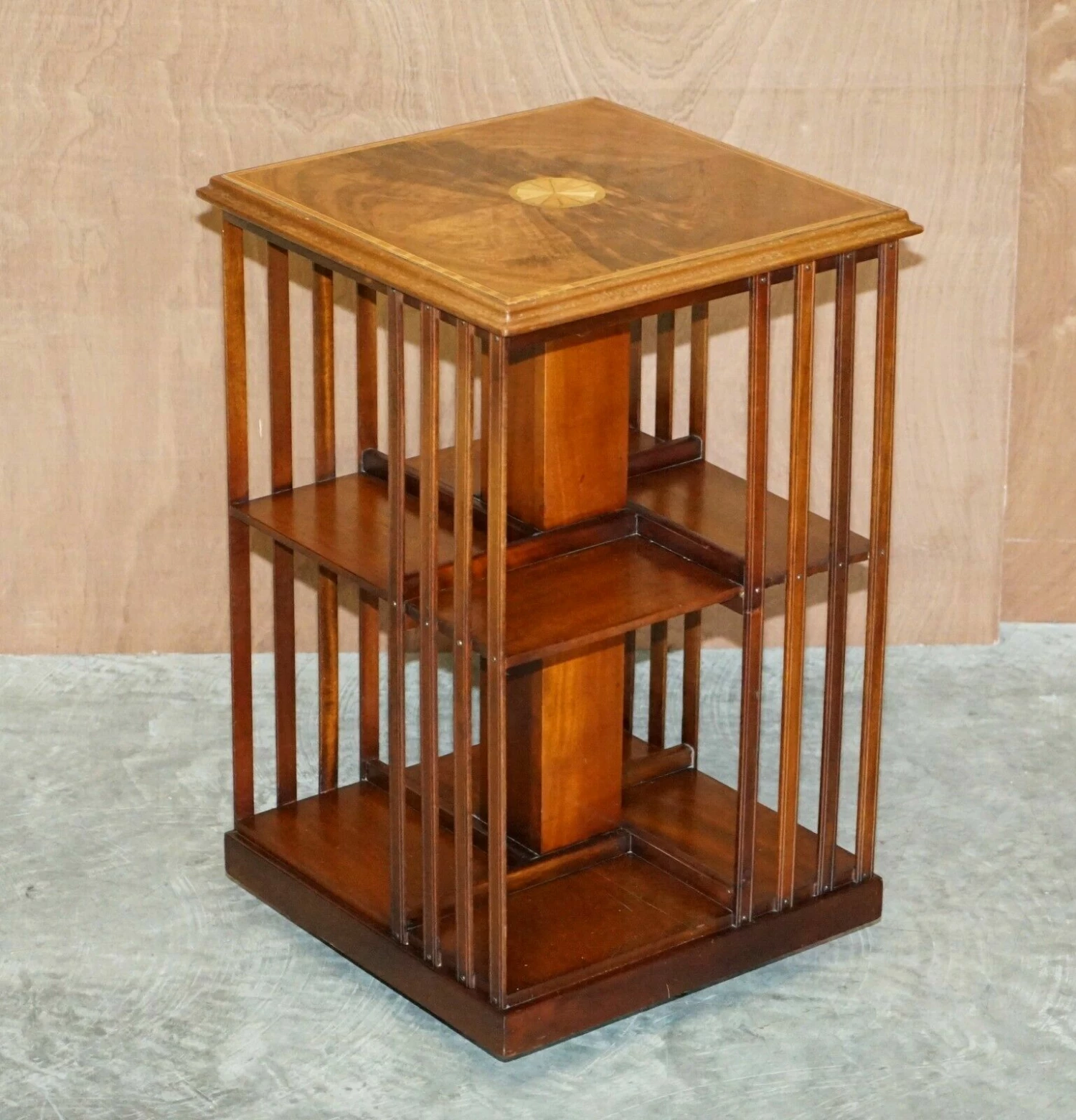 Unknown Antique Sheraton Revival Mahogany & Satinwood Revolving Bookcase Side End Table 2 Unknown Antique Sheraton Revival Mahogany & Satinwood Revolving Bookcase Side End Table - Image 2