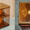 Unknown Antique Sheraton Revival Mahogany & Satinwood Revolving Bookcase Side End Table