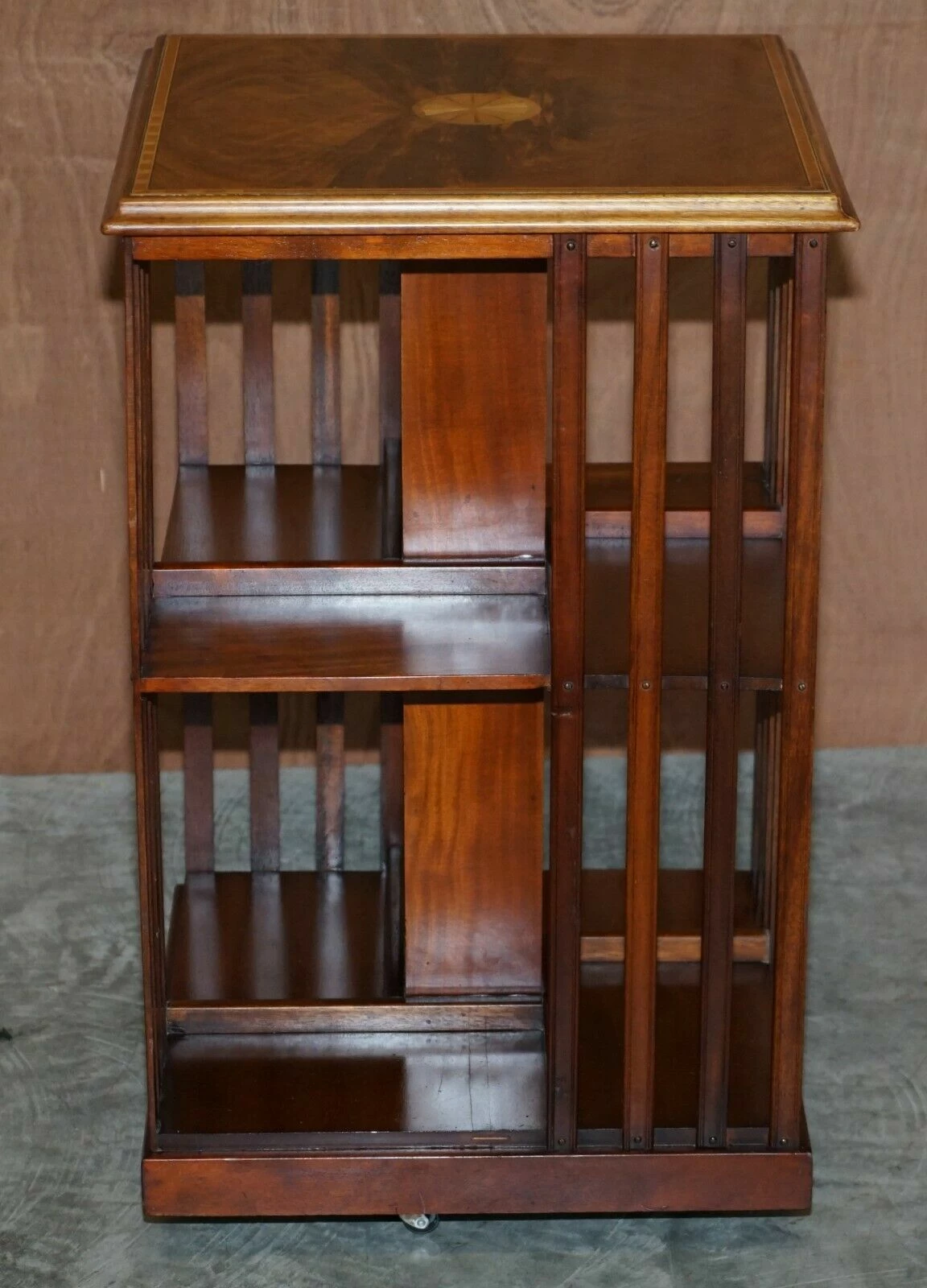 Unknown Antique Sheraton Revival Mahogany & Satinwood Revolving Bookcase Side End Table 6 Unknown Antique Sheraton Revival Mahogany & Satinwood Revolving Bookcase Side End Table - Image 6