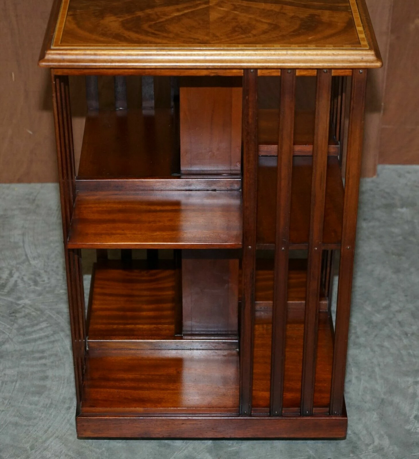 Unknown Antique Sheraton Revival Mahogany & Satinwood Revolving Bookcase Side End Table 10 Unknown Antique Sheraton Revival Mahogany & Satinwood Revolving Bookcase Side End Table - Image 10