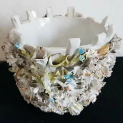 Antique Sitzendorf Porcelain Flower Encrusted Basket Germany 1890