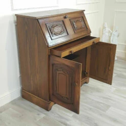 Unknown Antique Style Oak Carved Writing Bureau / Desk With Drawers F235 -Storage Furniture Sales 2024 antique style oak carved writing bureau desk with drawers f235 sku30437066 0 3