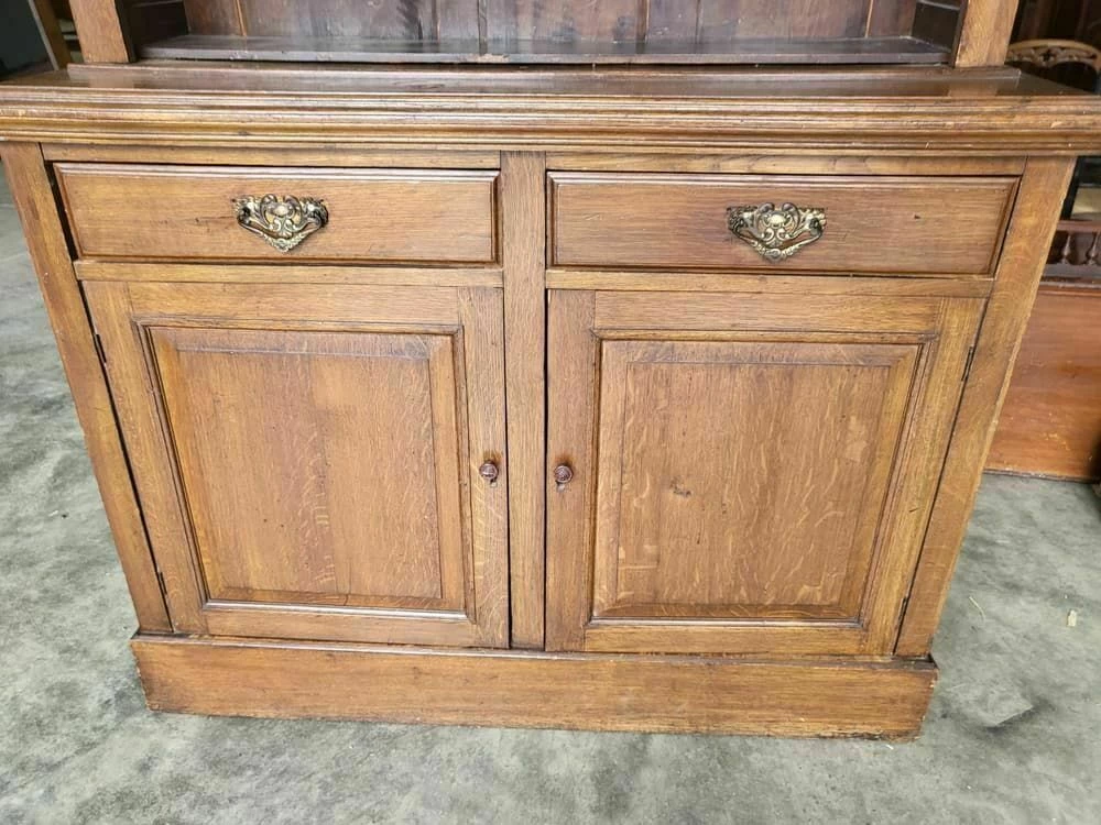 Antique Victorian Oak Bookcase Cabinet Dresser Cupboard With Shelves And Drawers 2 Antique Victorian Oak Bookcase Cabinet Dresser Cupboard With Shelves And Drawers - Image 2