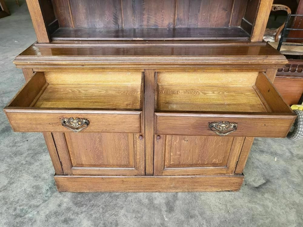 Antique Victorian Oak Bookcase Cabinet Dresser Cupboard With Shelves And Drawers 3 Antique Victorian Oak Bookcase Cabinet Dresser Cupboard With Shelves And Drawers - Image 3